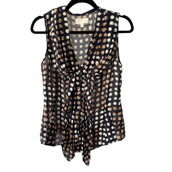 EUC Moulinette Soeurs Anthropologie Size 6 100% Silk Sheer Polka Dot‎ Button Top - Picture 1 of 5